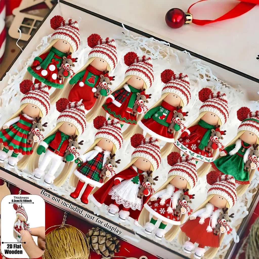 Wooden Christmas Doll Ornaments – 12 Pack