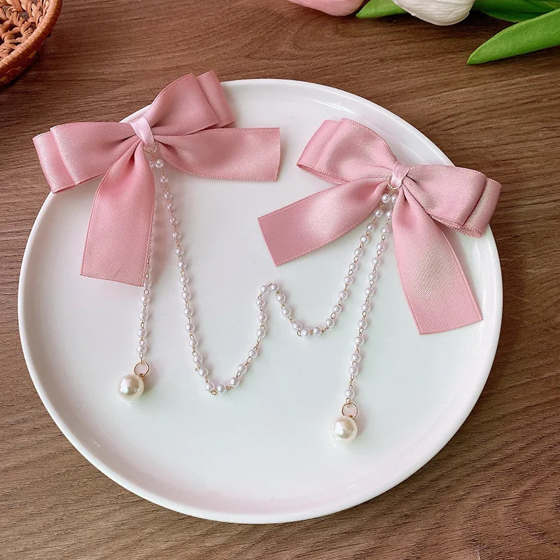 Pearl Chain Bow Hair Clip