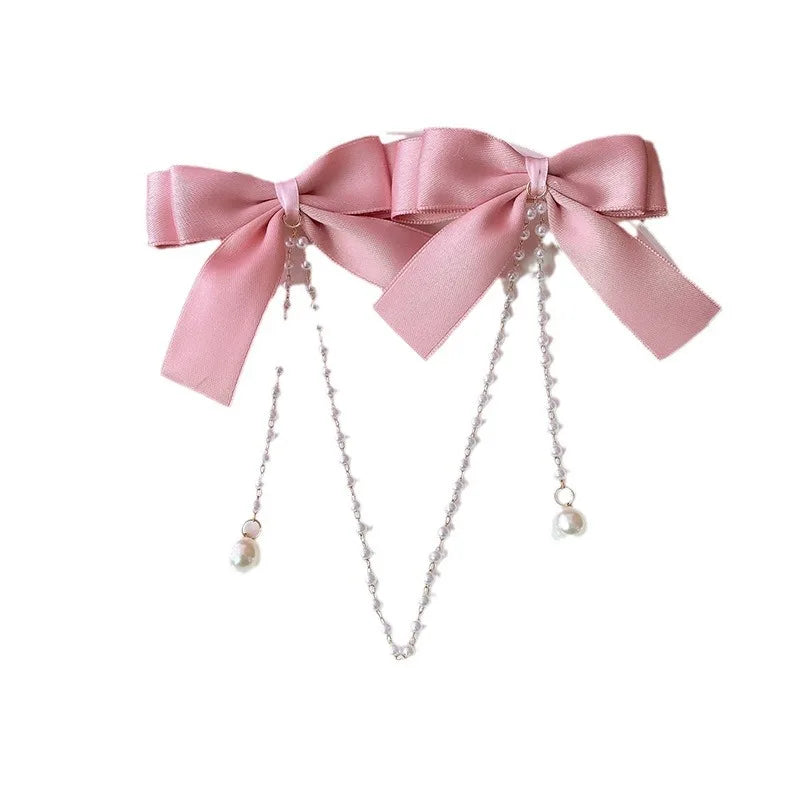 Pearl Chain Bow Hair Clip