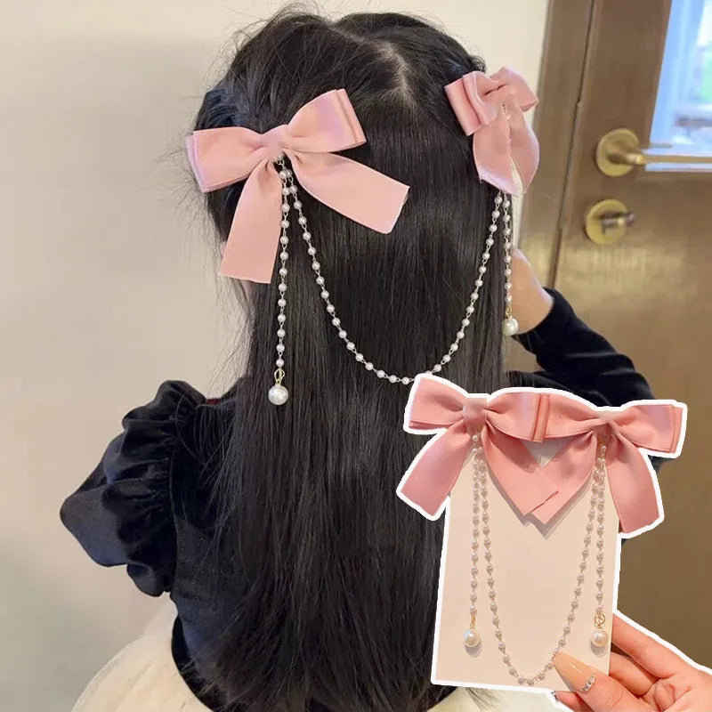 Pearl Chain Bow Hair Clip