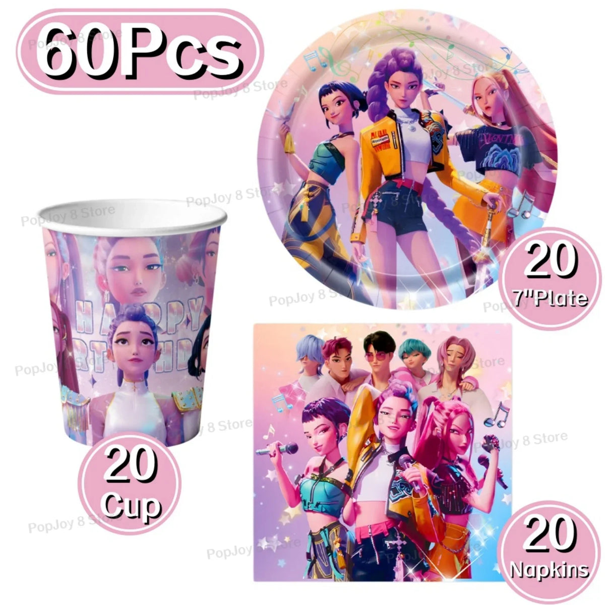 K-Pop Girl Party Tableware Set – 60 Pieces - product view 3
