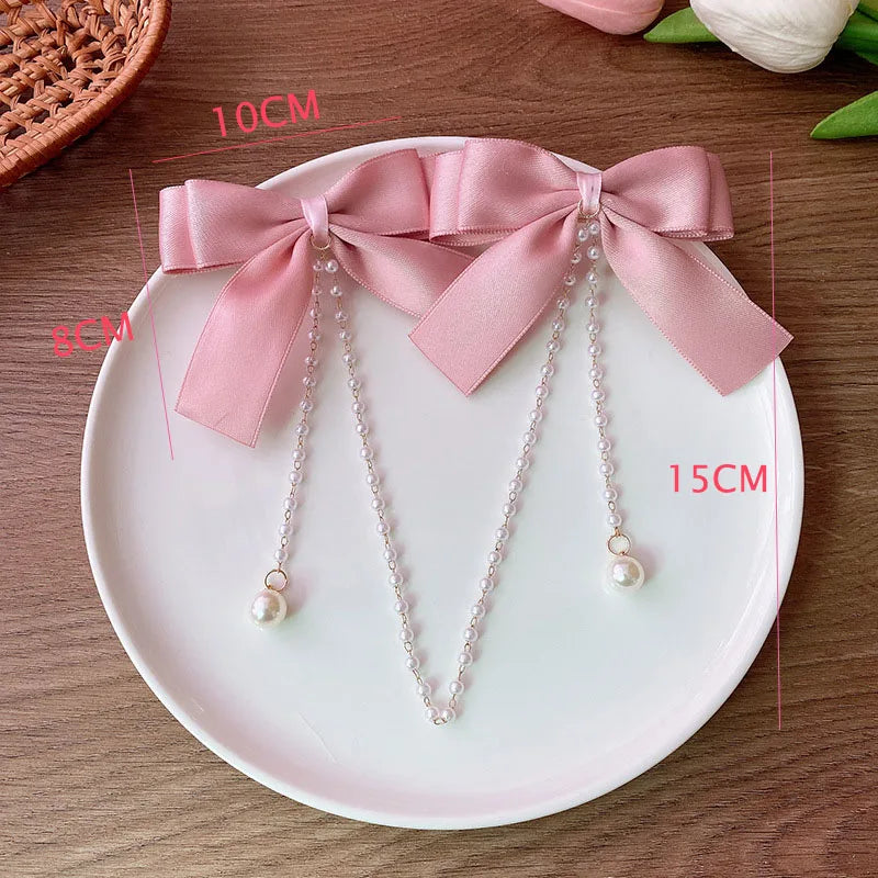 Pearl Chain Bow Hair Clip