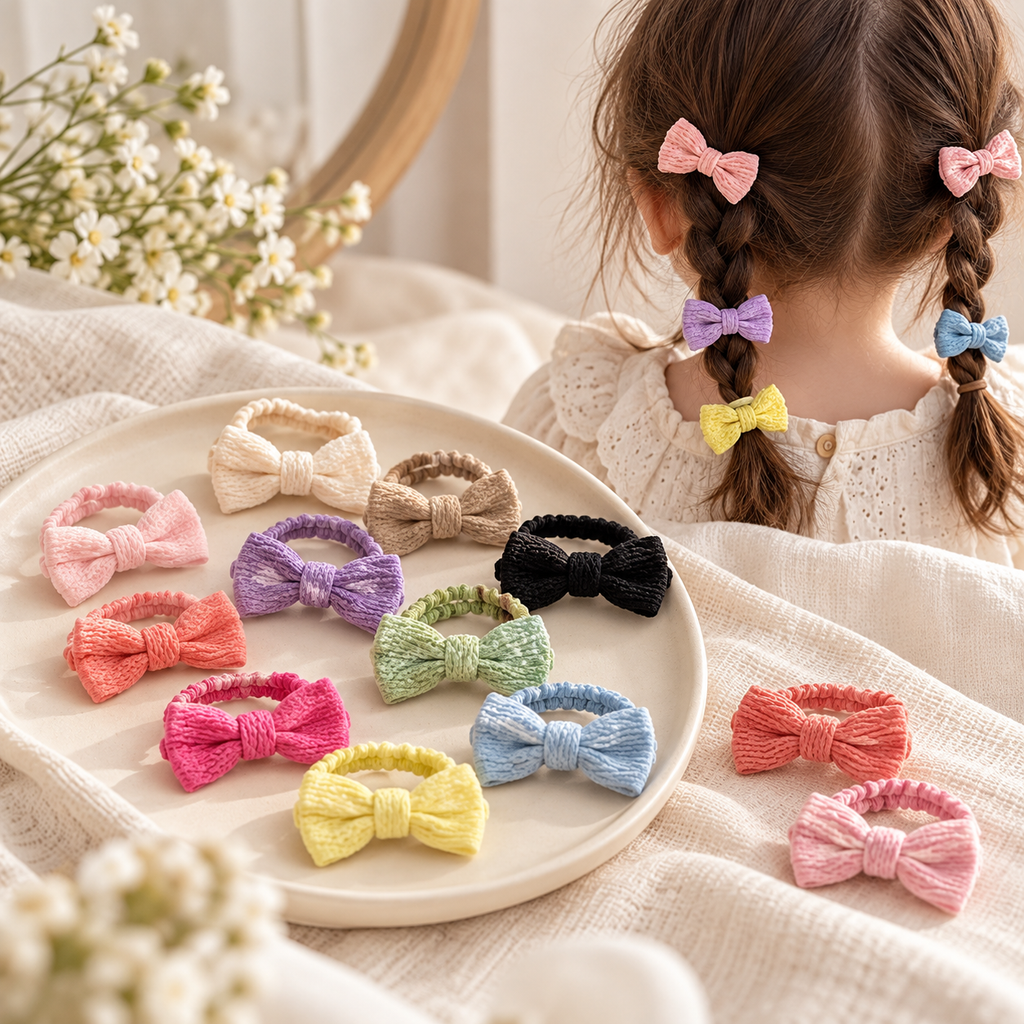 Pastel bow hair ties styled in braids