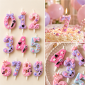 K-Pop girl group number cake candles in pastel party styling