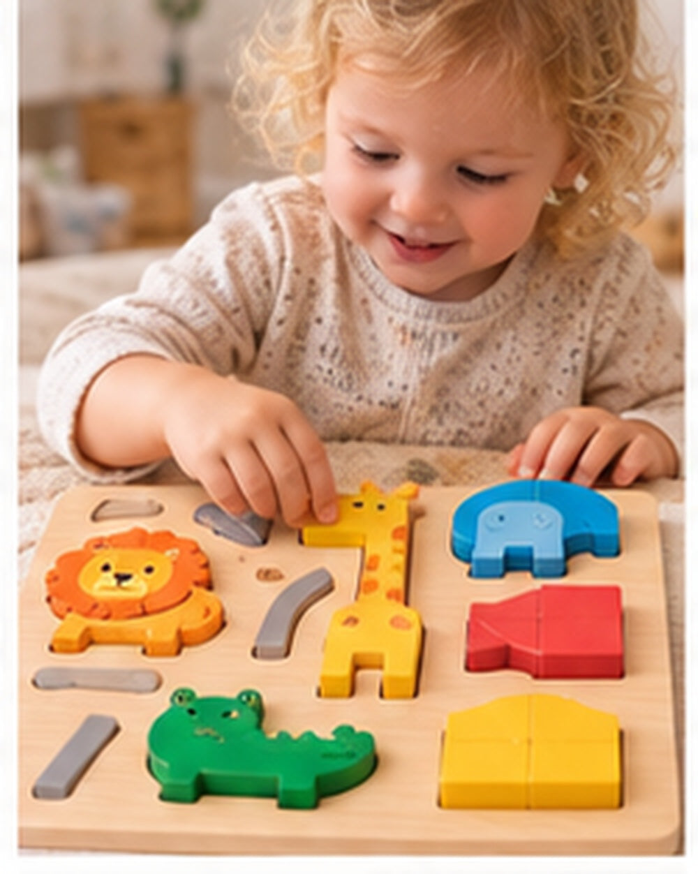 Montessori Wooden Learning Puzzle in a realistic play setting