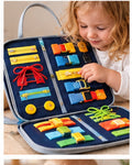 Montessori Busy Board Travel Toy in a realistic play setting