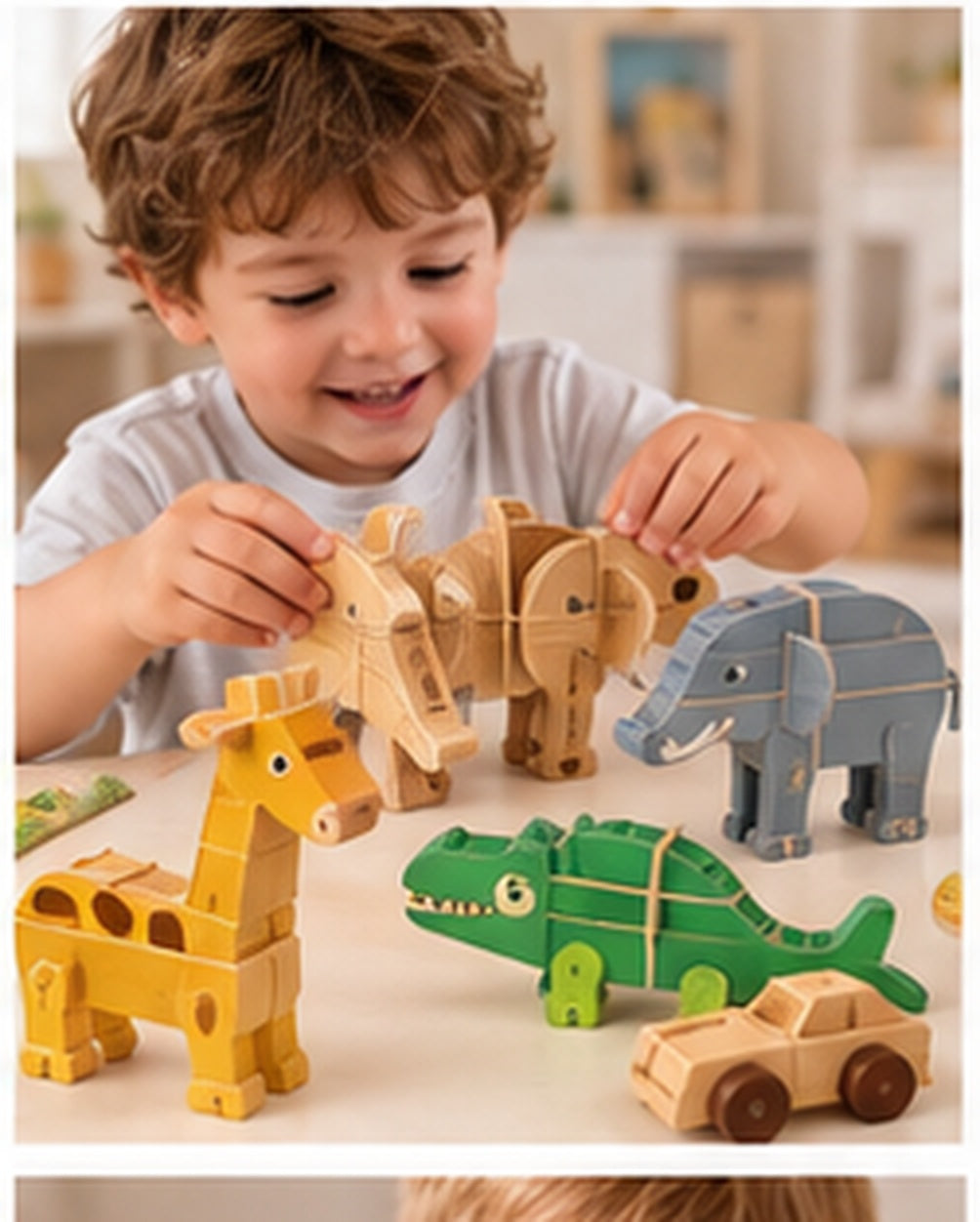 Mini Wooden Animal & Vehicle Puzzle in a realistic play setting